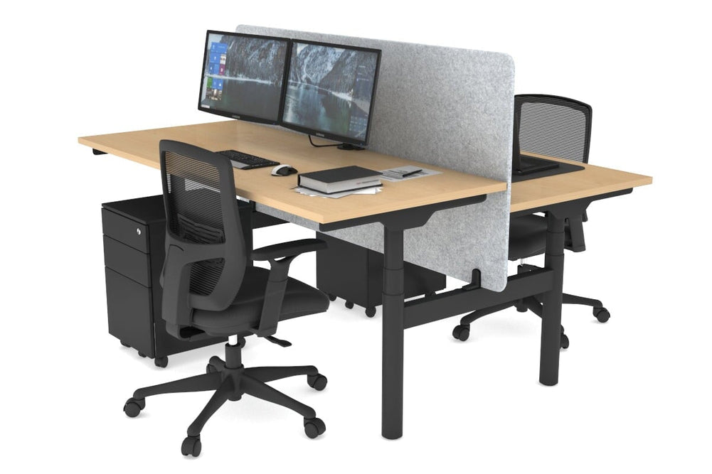 Flexi Premium Height Adjustable 2 Person H-Bench Workstation - Black Frame [1600L x 700W]-maple light grey acoustic panel (820H x 1600W) none