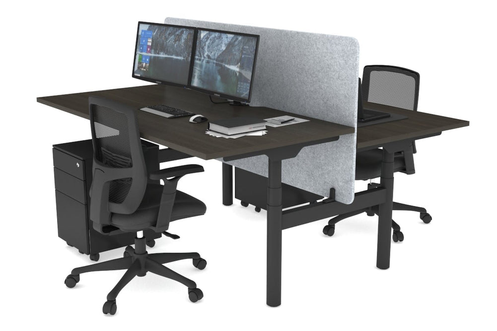 Flexi Premium Height Adjustable 2 Person H-Bench Workstation - Black Frame [1600L x 800W with Cable Scallop]-dark oak light grey acoustic panel (820H x 1600W) none