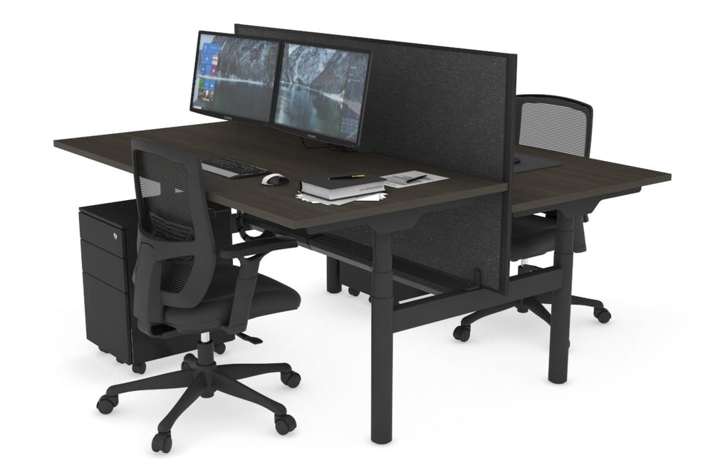 Flexi Premium Height Adjustable 2 Person H-Bench Workstation - Black Frame [1600L x 800W with Cable Scallop]-dark oak moody charchoal (820H x 1600W) black cable tray