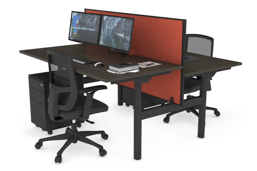 Flexi Premium Height Adjustable 2 Person H-Bench Workstation - Black Frame [1600L x 800W with Cable Scallop]-dark oak orange squash (820H x 1600W) none