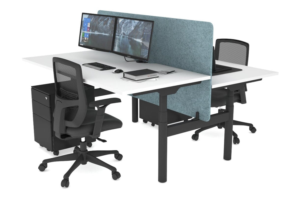 Flexi Premium Height Adjustable 2 Person H-Bench Workstation - Black Frame [1600L x 800W with Cable Scallop]-white blue acoustic panel (820H x 1600W) none