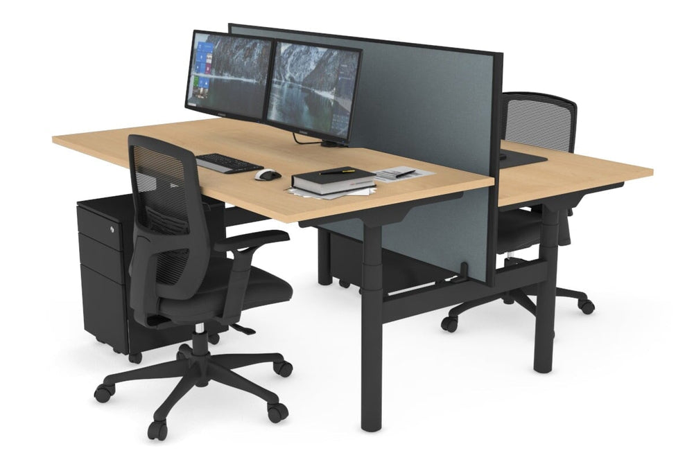 Flexi Premium Height Adjustable 2 Person H-Bench Workstation - Black Frame [1600L x 800W with Cable Scallop]-maple cool grey (820H x 1600W) none