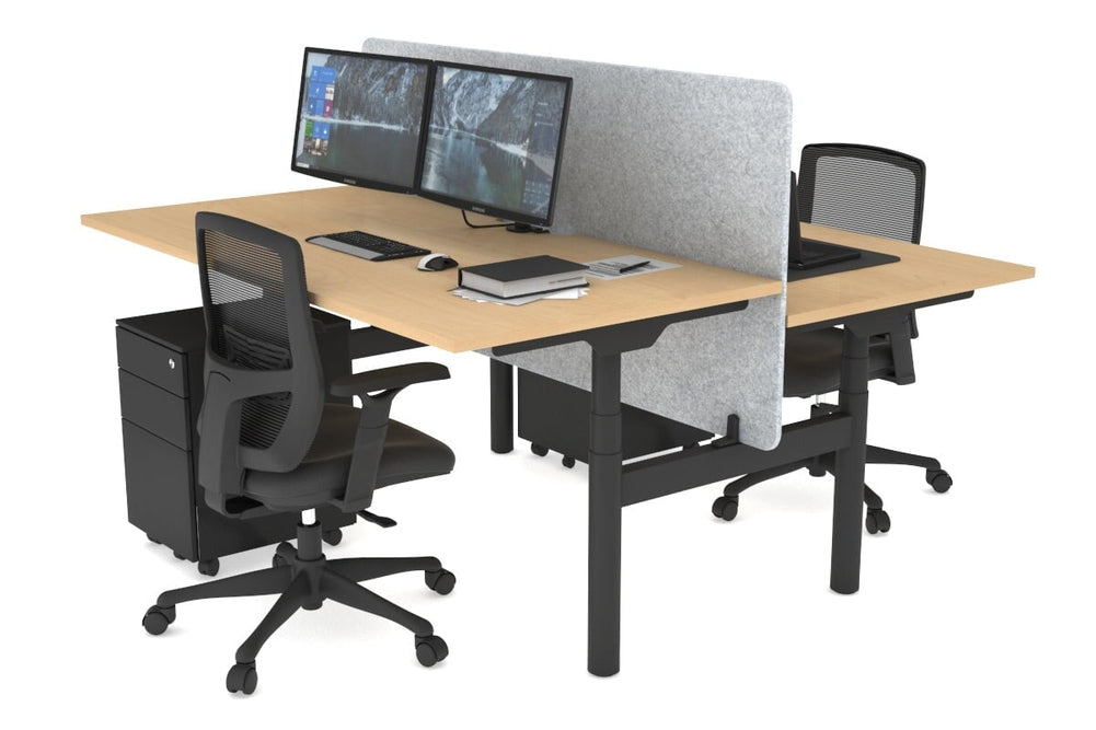 Flexi Premium Height Adjustable 2 Person H-Bench Workstation - Black Frame [1600L x 800W with Cable Scallop]-maple light grey acoustic panel (820H x 1600W) none