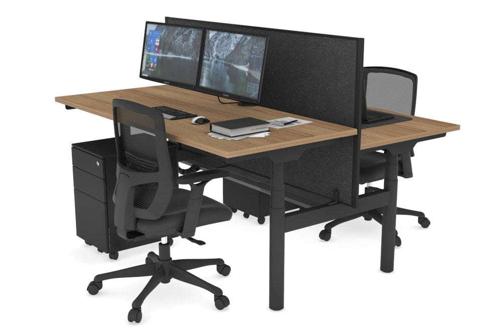 Flexi Premium Height Adjustable 2 Person H-Bench Workstation - Black Frame [1800L x 700W]-salvage oak moody charchoal (820H x 1800W) black cable tray