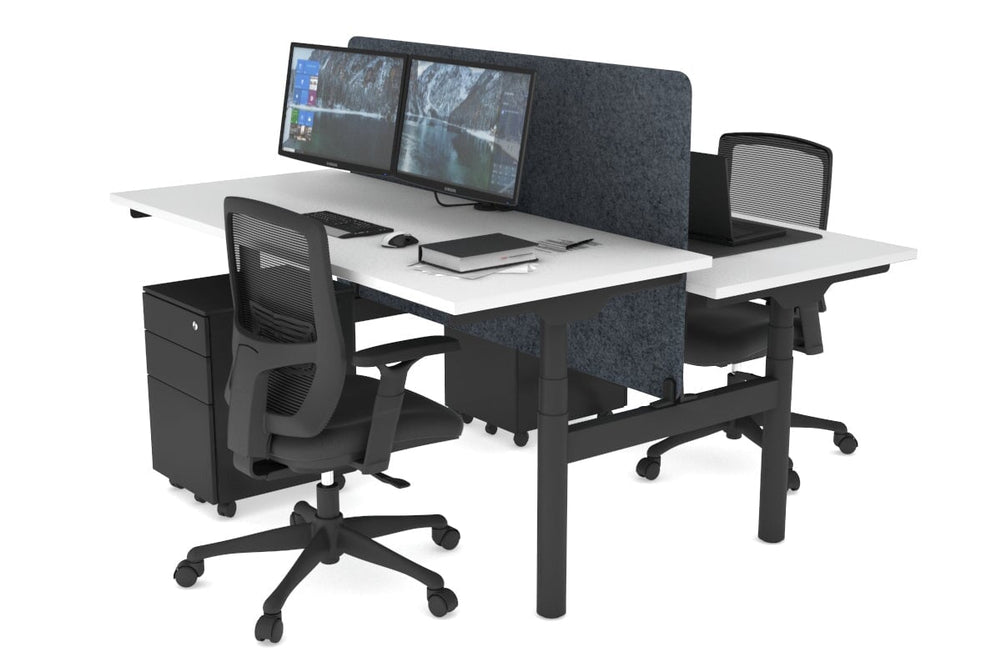 Flexi Premium Height Adjustable 2 Person H-Bench Workstation - Black Frame [1800L x 700W]-white dark grey acoustic panel (820H x 1600W) none