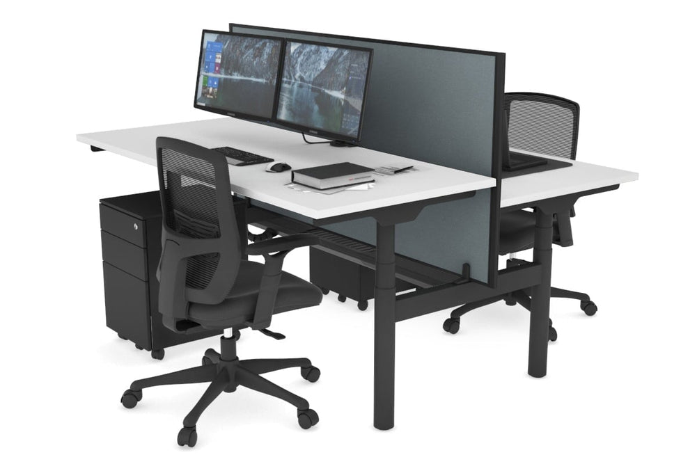 Flexi Premium Height Adjustable 2 Person H-Bench Workstation - Black Frame [1800L x 700W]-white cool grey (820H x 1800W) black cable tray