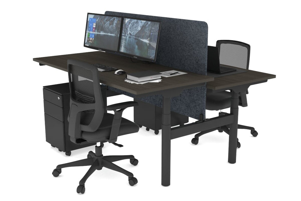 Flexi Premium Height Adjustable 2 Person H-Bench Workstation - Black Frame [1800L x 700W]-dark oak dark grey acoustic panel (820H x 1600W) none