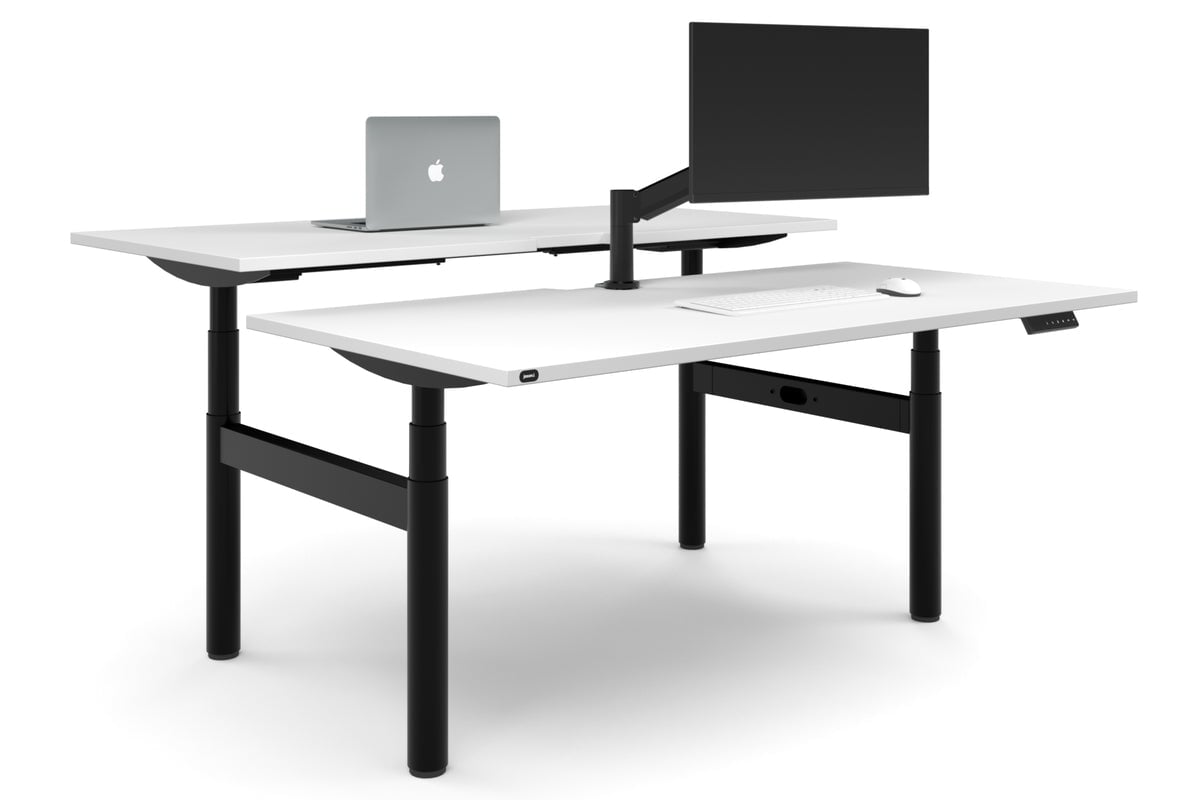 Flexi Premium Height Adjustable 2 Person H-Bench Workstation - Black Frame [1800L x 800W with Cable Scallop]-white none none