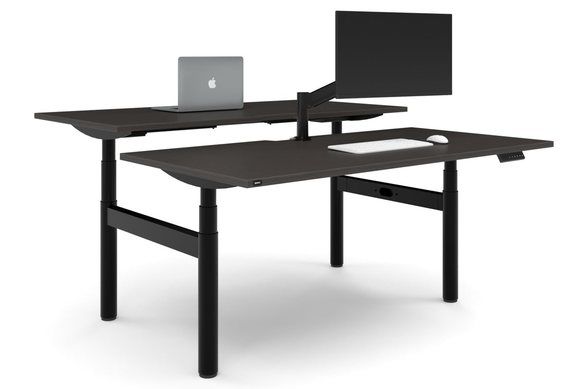 Flexi Premium Height Adjustable 2 Person H-Bench Workstation - Black Frame [1800L x 800W with Cable Scallop]-dark oak none none