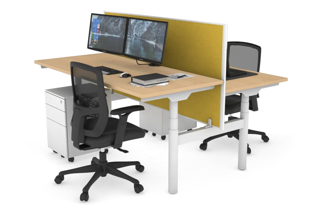 Flexi Premium Height Adjustable 2 Person H-Bench Workstation - White Frame [1200L x 700W]-maple mustard yellow (820H x 1200W) none