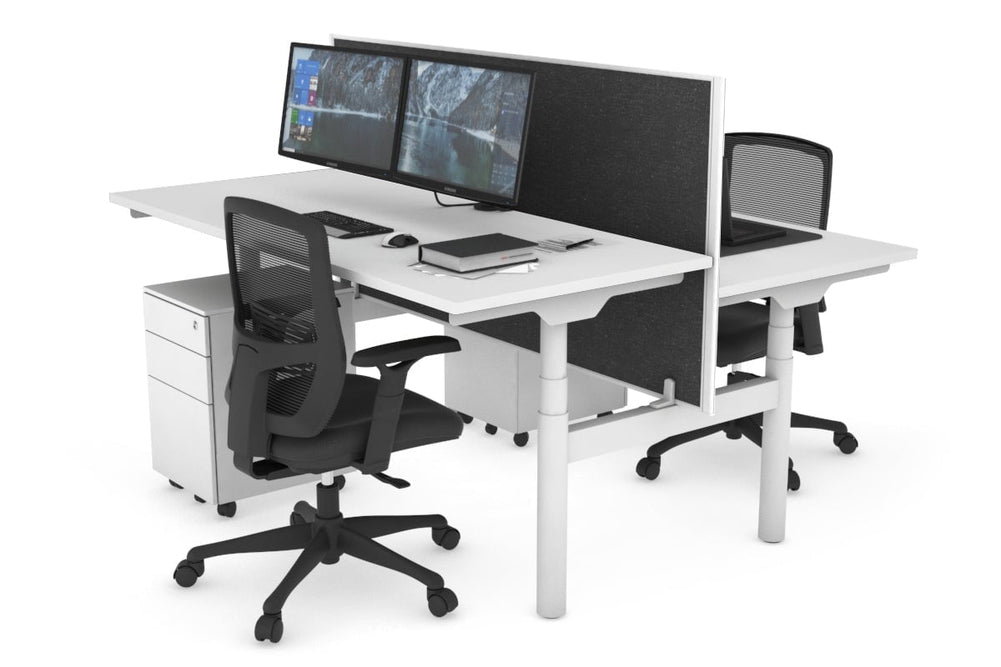 Flexi Premium Height Adjustable 2 Person H-Bench Workstation - White Frame [1200L x 700W]-white moody charchoal (820H x 1200W) none