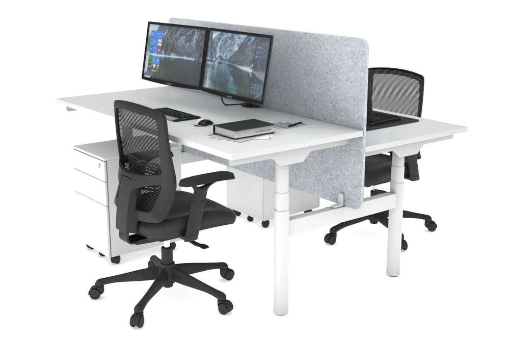 Flexi Premium Height Adjustable 2 Person H-Bench Workstation - White Frame [1200L x 700W]-white light grey acoustic panel (820H x 1200W) none