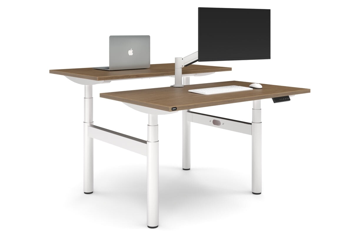 Flexi Premium Height Adjustable 2 Person H-Bench Workstation - White Frame [1200L x 700W]-salvage oak none none