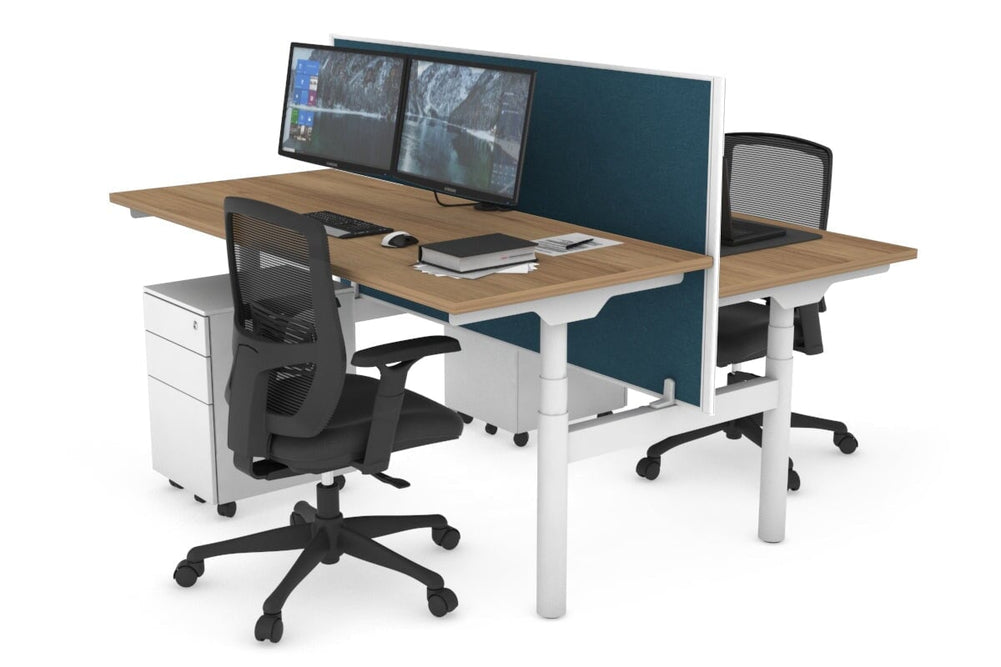 Flexi Premium Height Adjustable 2 Person H-Bench Workstation - White Frame [1200L x 700W]-salvage oak deep blue (820H x 1200W) none