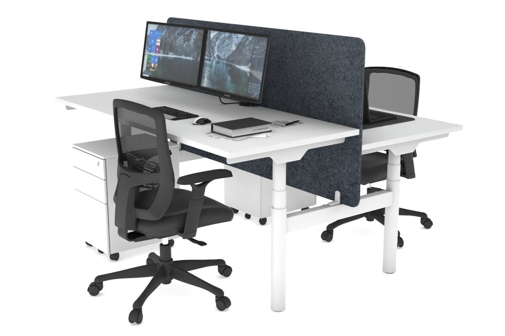 Flexi Premium Height Adjustable 2 Person H-Bench Workstation - White Frame [1200L x 700W]-white dark grey acoustic panel (820H x 1200W) none