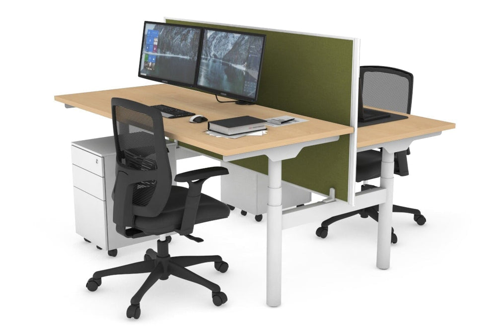 Flexi Premium Height Adjustable 2 Person H-Bench Workstation - White Frame [1200L x 700W]-maple green moss (820H x 1200W) none