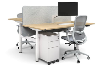  - Flexi Premium Height Adjustable 2 Person H-Bench Workstation - White Frame [1200L x 700W] - 1