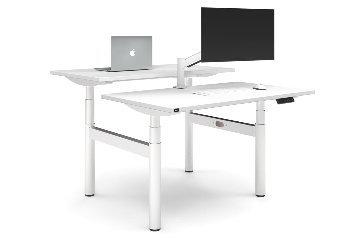 Flexi Premium Height Adjustable 2 Person H-Bench Workstation - White Frame [1200L x 700W]-white none none