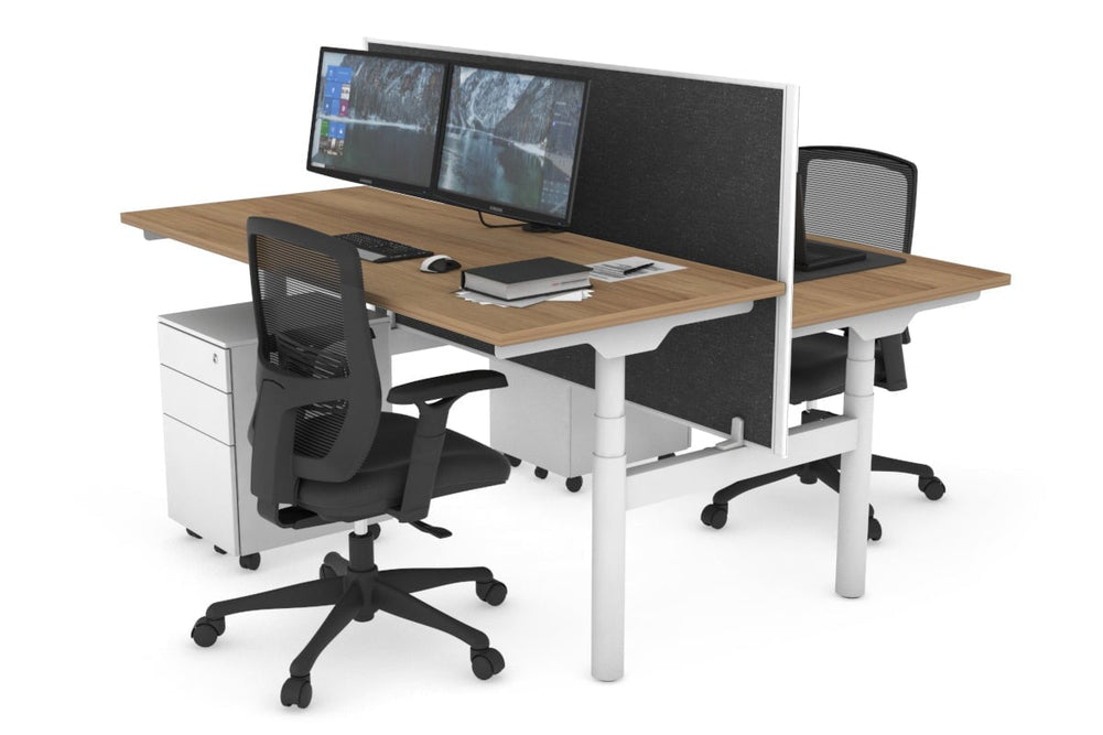 Flexi Premium Height Adjustable 2 Person H-Bench Workstation - White Frame [1200L x 700W]-salvage oak moody charchoal (820H x 1200W) none