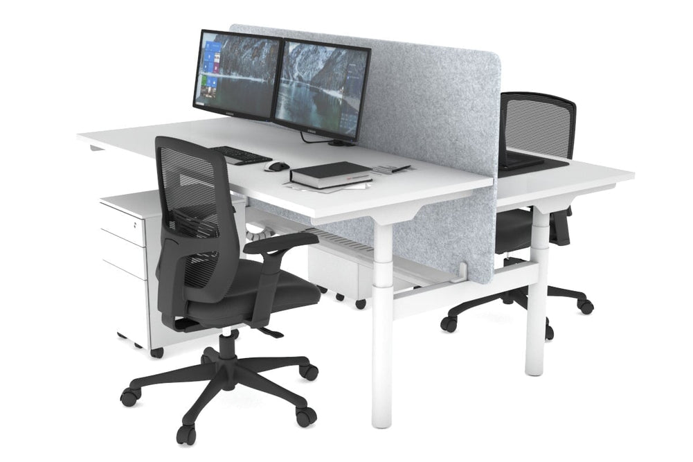 Flexi Premium Height Adjustable 2 Person H-Bench Workstation - White Frame [1200L x 700W]-white light grey acoustic panel (820H x 1200W) white cable tray