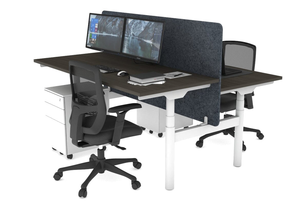 Flexi Premium Height Adjustable 2 Person H-Bench Workstation - White Frame [1200L x 700W]-dark oak dark grey acoustic panel (820H x 1200W) none