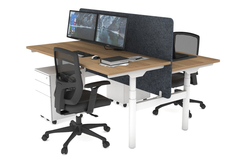 Flexi Premium Height Adjustable 2 Person H-Bench Workstation - White Frame [1200L x 700W]-salvage oak dark grey acoustic panel (820H x 1200W) none