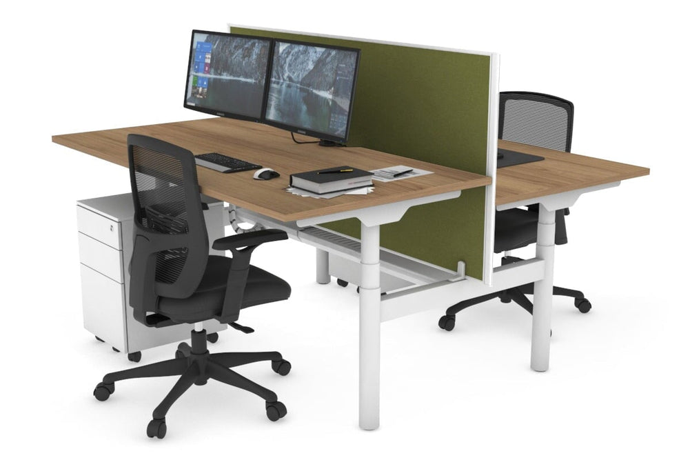 Flexi Premium Height Adjustable 2 Person H-Bench Workstation - White Frame [1200L x 800W with Cable Scallop]-dark oak moody charchoal (820H x 1200W) white cable tray