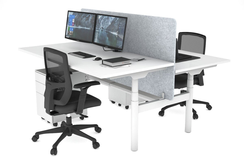 Flexi Premium Height Adjustable 2 Person H-Bench Workstation - White Frame [1200L x 800W with Cable Scallop]-white light grey acoustic panel (820H x 1200W) white cable tray