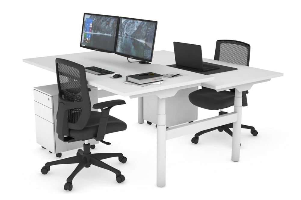 Flexi Premium Height Adjustable 2 Person H-Bench Workstation - White Frame [1200L x 800W with Cable Scallop]-white none none
