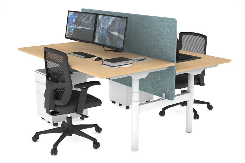 Flexi Premium Height Adjustable 2 Person H-Bench Workstation - White Frame [1200L x 800W with Cable Scallop]-maple blue acoustic panel (820H x 1200W) none