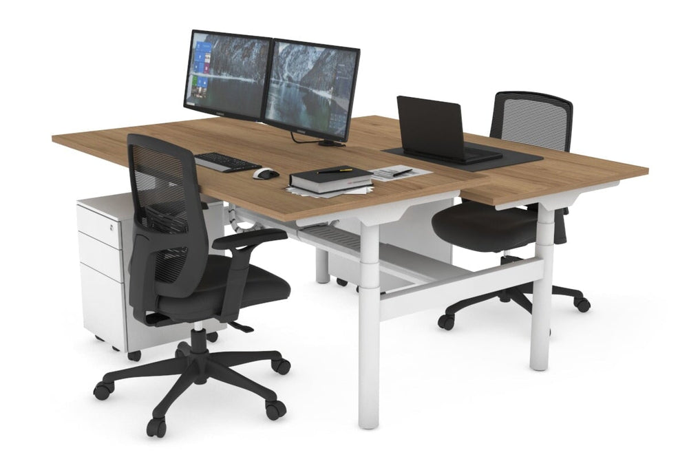 Flexi Premium Height Adjustable 2 Person H-Bench Workstation - White Frame [1200L x 800W with Cable Scallop]-salvage oak none none