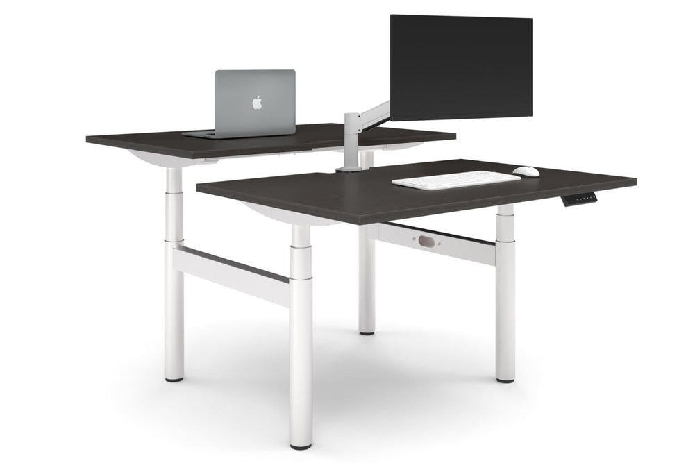 Flexi Premium Height Adjustable 2 Person H-Bench Workstation - White Frame [1200L x 800W with Cable Scallop]-dark oak none none