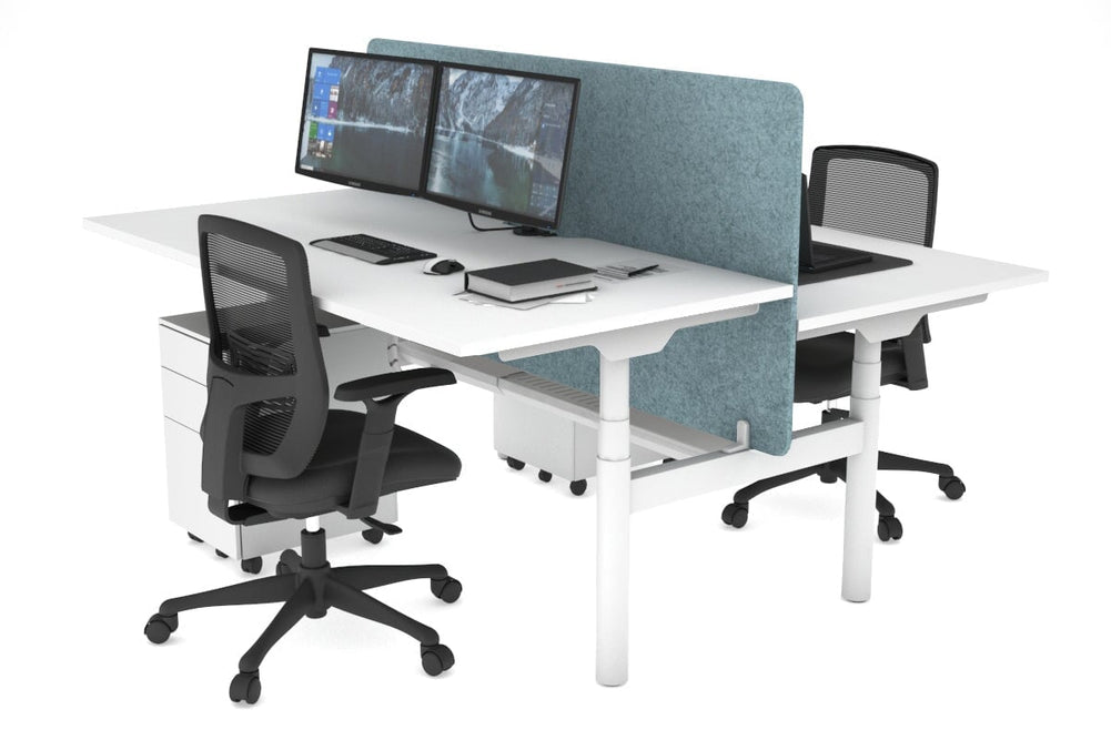 Flexi Premium Height Adjustable 2 Person H-Bench Workstation - White Frame [1200L x 800W with Cable Scallop]-white blue acoustic panel (820H x 1200W) white cable tray