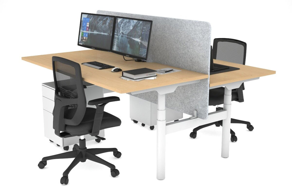 Flexi Premium Height Adjustable 2 Person H-Bench Workstation - White Frame [1200L x 800W with Cable Scallop]-maple light grey acoustic panel (820H x 1200W) none