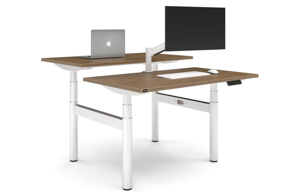 Flexi Premium Height Adjustable 2 Person H-Bench Workstation - White Frame [1400L x 700W]-salvage oak none none