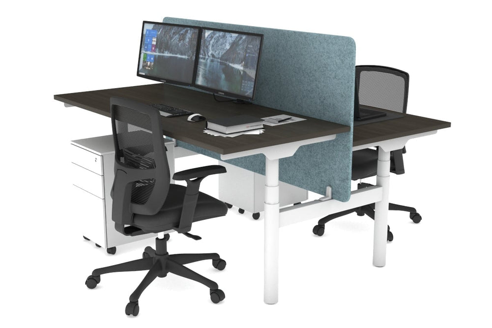 Flexi Premium Height Adjustable 2 Person H-Bench Workstation - White Frame [1400L x 700W]-dark oak blue acoustic panel (820H x 1400W) none