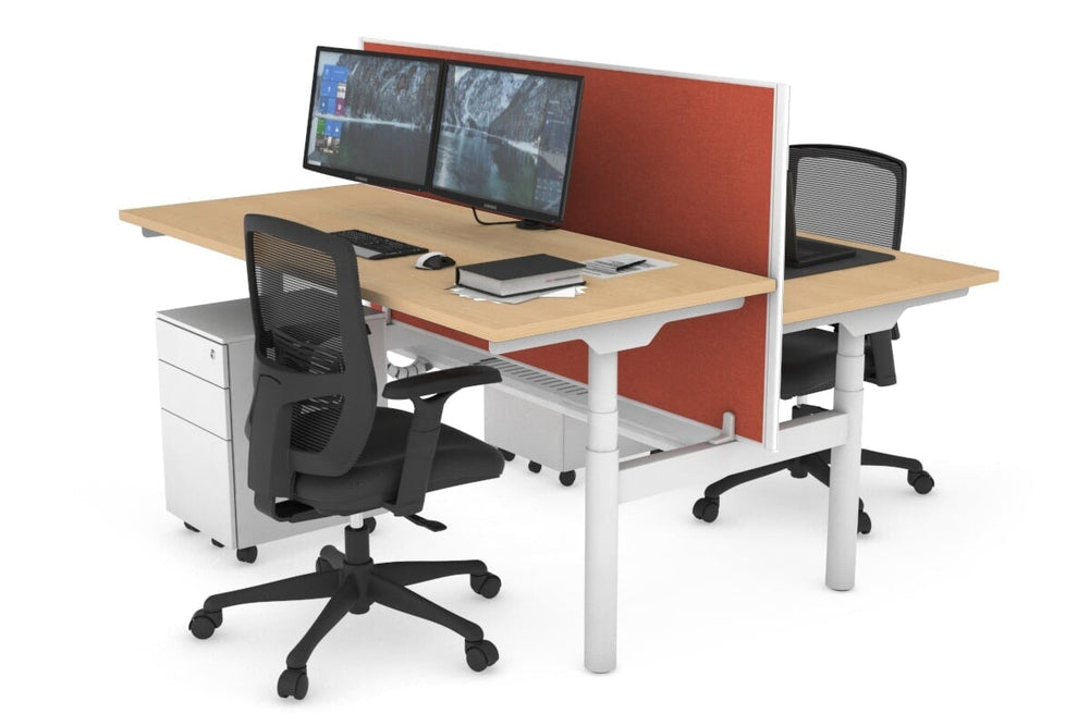 Flexi Premium Height Adjustable 2 Person H-Bench Workstation - White Frame [1400L x 700W]-maple orange squash (820H x 1400W) white cable tray