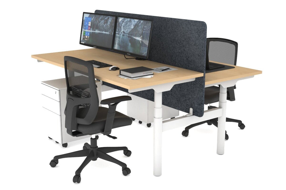 Flexi Premium Height Adjustable 2 Person H-Bench Workstation - White Frame [1400L x 700W]-maple dark grey acoustic panel (820H x 1400W) none