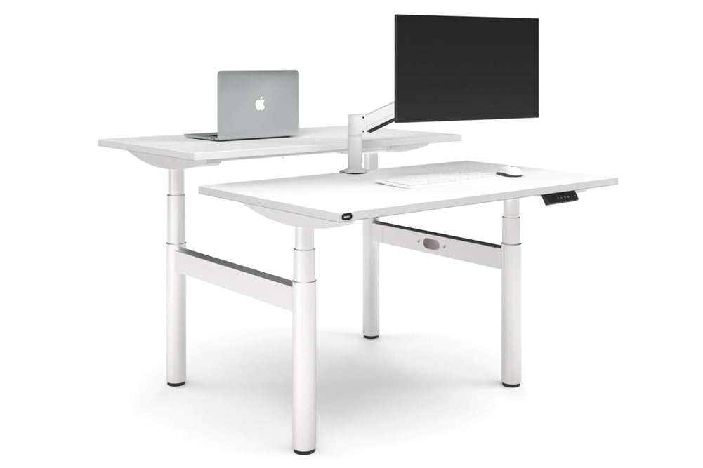 Flexi Premium Height Adjustable 2 Person H-Bench Workstation - White Frame [1400L x 700W]-white none none