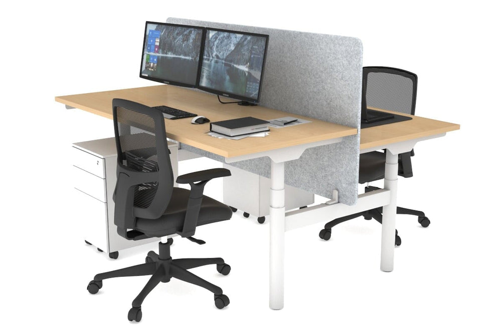 Flexi Premium Height Adjustable 2 Person H-Bench Workstation - White Frame [1400L x 700W]-maple light grey acoustic panel (820H x 1400W) none