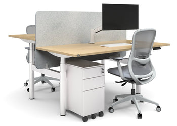 Flexi Premium Height Adjustable 2 Person H-Bench Workstation - White Frame [1400L x 800W with Cable Scallop] Jasonl 