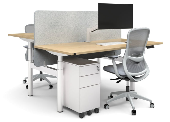 Flexi Premium Height Adjustable 2 Person H-Bench Workstation - White Frame [1400L x 800W with Cable Scallop] Jasonl 