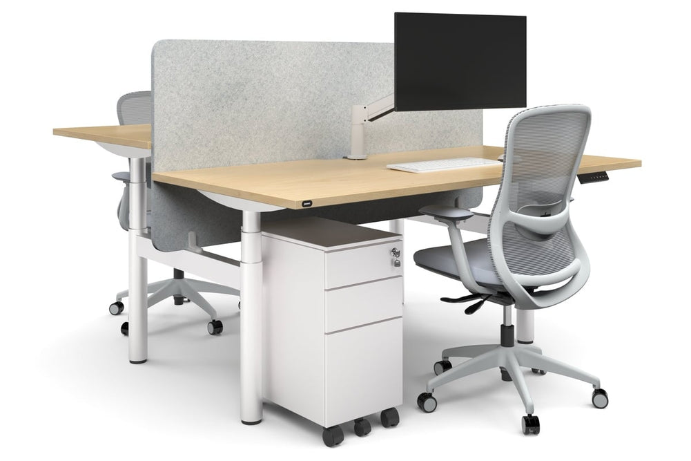 Flexi Premium Height Adjustable 2 Person H-Bench Workstation - White Frame [1200L x 700W]-dark oak moody charchoal (820H x 1200W) white cable tray