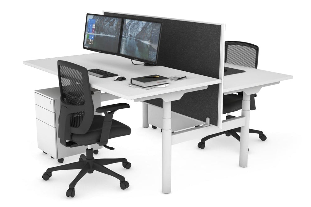 Flexi Premium Height Adjustable 2 Person H-Bench Workstation - White Frame [1400L x 800W with Cable Scallop]-white moody charchoal (820H x 1400W) none