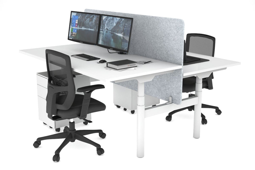 Flexi Premium Height Adjustable 2 Person H-Bench Workstation - White Frame [1400L x 800W with Cable Scallop]-white light grey acoustic panel (820H x 1400W) none
