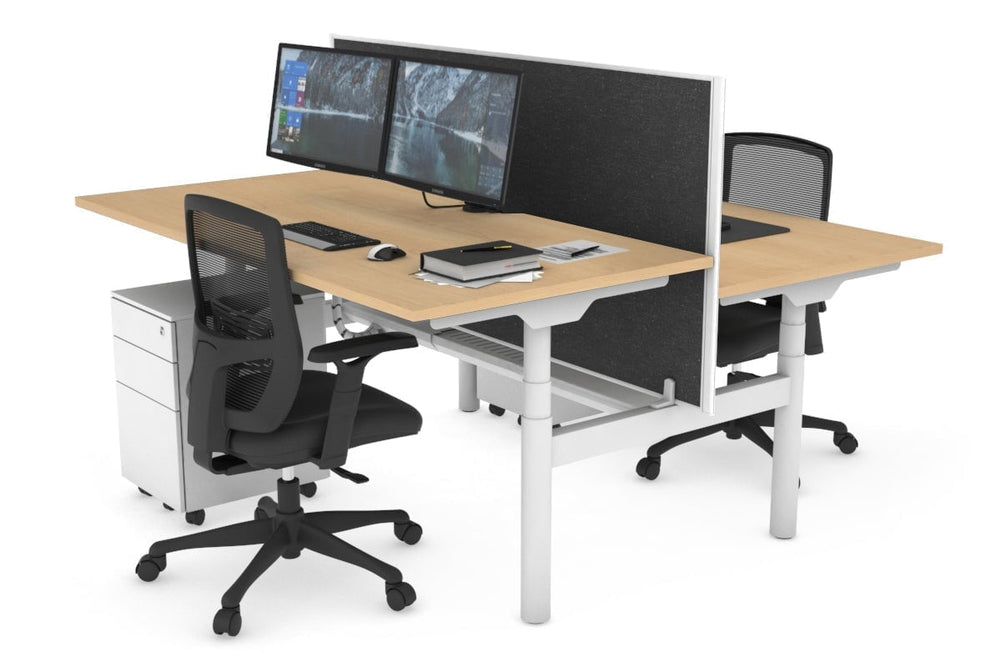Flexi Premium Height Adjustable 2 Person H-Bench Workstation - White Frame [1400L x 800W with Cable Scallop]-maple moody charchoal (820H x 1400W) white cable tray