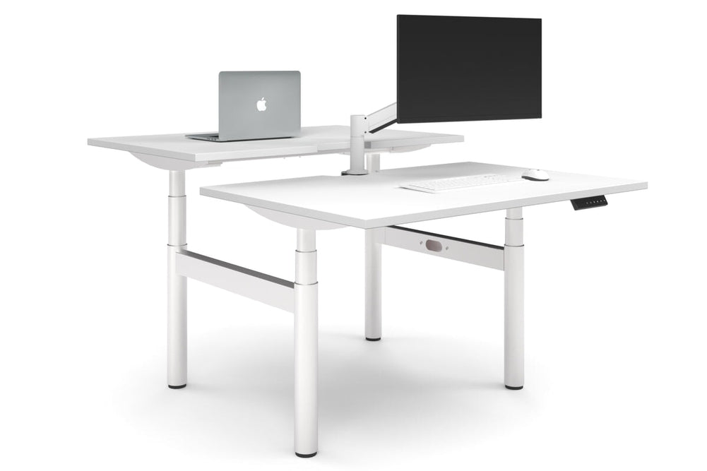 Flexi Premium Height Adjustable 2 Person H-Bench Workstation - White Frame [1400L x 800W with Cable Scallop]-white none none