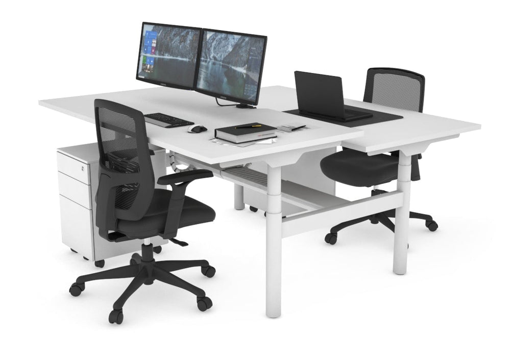 Flexi Premium Height Adjustable 2 Person H-Bench Workstation - White Frame [1400L x 800W with Cable Scallop]-white none white cable tray