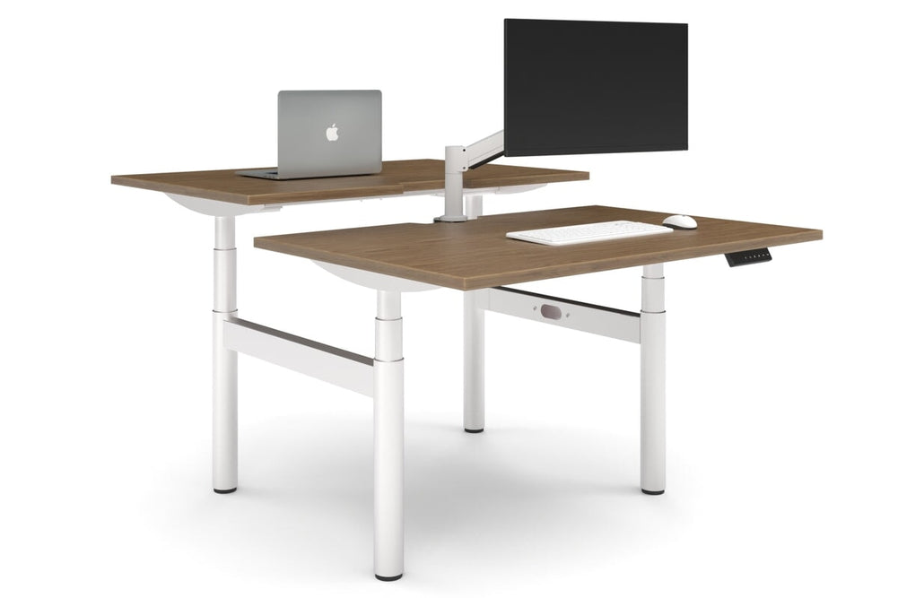 Flexi Premium Height Adjustable 2 Person H-Bench Workstation - White Frame [1400L x 800W with Cable Scallop]-salvage oak none none