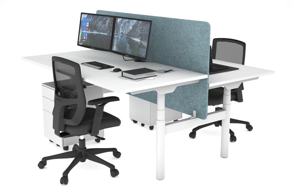 Flexi Premium Height Adjustable 2 Person H-Bench Workstation - White Frame [1400L x 800W with Cable Scallop]-white blue acoustic panel (820H x 1400W) none